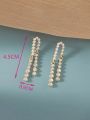 2pcs Unique & Luxury Zirconia & Pearl Inlaid Tassel Earrings Suitable For Daily Wear
