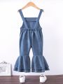 Infant Girls' Blue Denim-Like Woven Casual & Stylish Holiday Romper For Spring & Summer