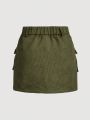 SHEIN Kids Cooltwn Girls' Basic Solid Color Woven Short Sports & Casual Skirt With Utility Design