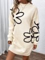 SHEIN Essnce Floral Pattern Drop Shoulder Sweater Dress