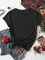 Ladies' Plus Size Christmas Printed Round Neck Short Sleeve T-shirt
