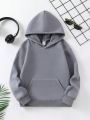 Teen Girls' Casual Knitted Solid Color Hooded Sweatshirt