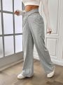 SHEIN Essnce Crossover Elastic Waist Solid Color Trousers