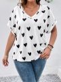 SHEIN LUNE Plus Size Valentine'S Day Heart Print T-Shirt