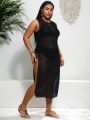 SHEIN Swim BohoFeel Plus Size Sleeveless Side Split Long Vest Cover Up