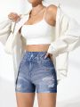 Daily&Casual Women'S Seamless High Stretchy Sports Shorts With Denim Pattern