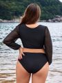 SHEIN Swim Basics Plus Size Solid Color Two Piece Swimsuit Set