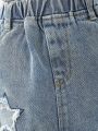 Little Girls' Washed & Distressed A-line Denim Skirt With Star Decor