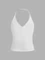 SHEIN Kids HYPEME Tween Girls' Sporty Knit Solid Halter Neck Vest 3pcs/set With Multiple Colors