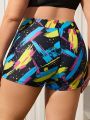 SHEIN Swim SPRTY Plus Size Women'S Printed Square Leg Swimsuit Shorts