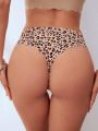 5pcs/Pack Leopard Print & Solid Color Seamless Thong Panties