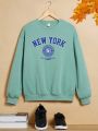 Teen Girls' Casual Long Sleeve Round Neck Letter Printed Sweatshirt, Suitable For Autumn And Winter