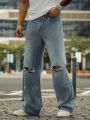 Men Ripped Frayed Straight Leg Jeans