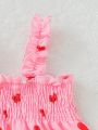 Infant Heart Print Square Neckline Sleeveless Romper With Panelled Straps