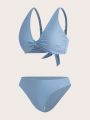 SHEIN DD+ Ladies' Solid Color Simple Swimwear Set