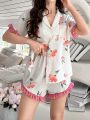 Women'S Floral Print Short Sleeve And Shorts Pajama Set