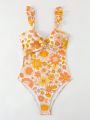 Women'S Floral Printed One-Piece Swimsuit With Twist Front