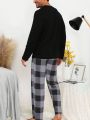 Men's Solid Color Long Sleeve T-shirt And Plaid Long Pants Homewear Set