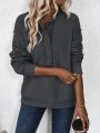 Women's Button Front Half Placket Long Sleeve Sweatshirt