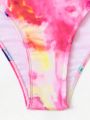 SHEIN Swim BAE Women's Tie-dye One Piece Swimsuit With Random Print