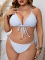 SHEIN Swim Vcay Plus Size Solid Color Halter Triangle Bikini Set