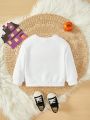 Baby Girls' Casual Cartoon Pattern Long Sleeve Round Neck Sweatshirt, Suitable For Autumn And Winter