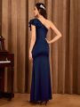 One Shoulder Ruffle Trim Split Thigh Bridesmaid Dress