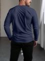 Extended Sizes Men's Plus Size Long Sleeve T-shirt With Text Print