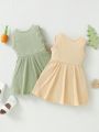 SHEIN 2pcs/Set Baby Girls' Casual Basic Comfortable Letter Printed Dress For Everyday Wear, Spring/Summer