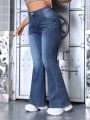 SHEIN ICON Plus Size High Waisted Flared Jeans Washed Casual Denim Pants