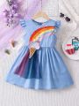 SHEIN Kids EVRYDAY Young Girl Rainbow Print Ruffle Trim Dress