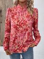 Floral Print Ruffle Hem Trim Decor Shirt