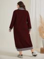 SHEIN Mulvari Women's Plus Size Color Block High Neck Bodycon Dress