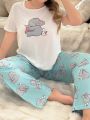 Women's Plus Size Cartoon Printed Pajama Set