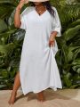 SHEIN Swim Vcay Large Size 1pc V-Neck Batwing Sleeve Slit Side Cover Up Dress