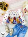 Baby Girl Sunflower & Floral Printed Lovely Daily Casual Elegant Romantic Top For Spring/Summer