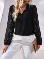 Women's Hollow Out Lace Splicing Shell Edge Collar Shirt