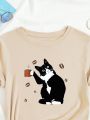 Cartoon Cat Cute Round Neck Short Sleeve T-shirt