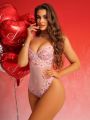 Women's Hearts Mesh Lace Sexy One Piece Lingerie With Underwire Bra And Panty