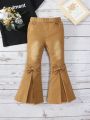 Young Girl'S Butterfly Knot & Fringe Hem Flare Jeans