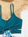Tween Girls' Cross Wrap Cutout Detail Tropical Printed One Piece Swimsuit