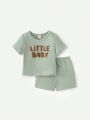 Cozy Cub 4pcs/Set Baby Boy's Letter Print Short Sleeve Pullover Top & Shorts Outfit