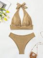 SHEIN Swim Classy Ladies' Solid Color Halter Bikini Set