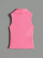 SHEIN Kids EVRYDAY 3pcs/Set Knit Ribbed Turtleneck Casual Vest, For Tween Girls