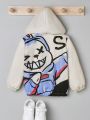 SHEIN Kids QTFun Young Boy Letter & Cartoon Graphic Thermal Lined Hooded Jacket Without Tee
