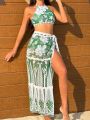 SHEIN Swim Vcay Women'S Tropical Printed Swimsuit Set