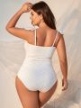 SHEIN Swim Mod Plus Size Cute White Ruffled One Piece Swimsuit With Flounce Sleeves