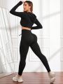 Yoga Trendy Women's Hooded Jacket With Drawstring And Leggings Sports Set