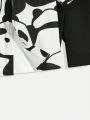 SHEIN Kids HYPEME Tween Boys' Casual Panda Printed Open Collar Short Sleeve Woven Shirt & Solid Knit Shorts Set