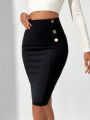 SHEIN Tall Women'S Button Decor High Waisted Midi Skirt